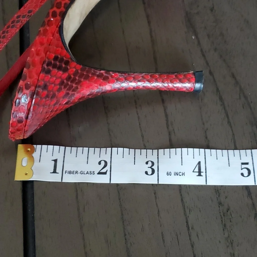 René Caovilla Snakeskin Slingback Heel Sandals, Red, 39EU (9US) - Picture 10 of 15